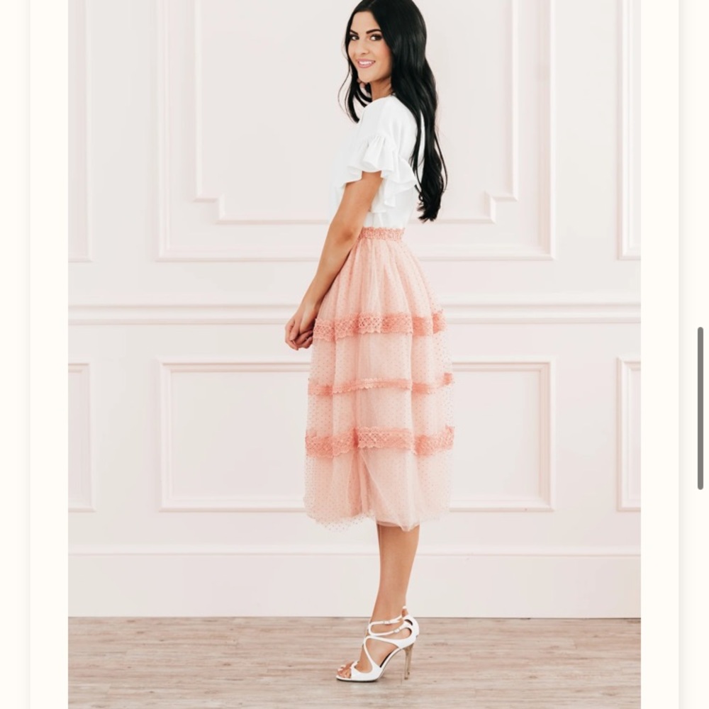 Rachel Parcell NEW pink Versailles tulle Swiss dot skirt sz XS Bridgerton midi